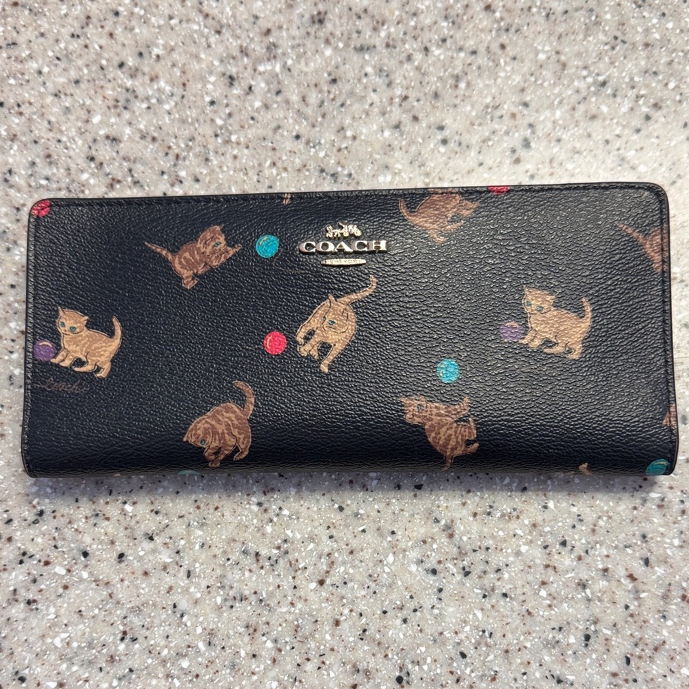 Coach Slim Wallet with Kitten Yarn Design